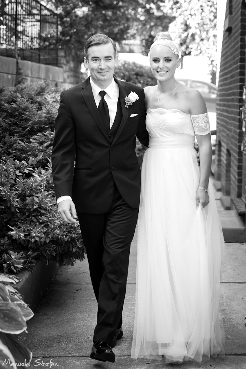 Black and white portraits of bride and groom