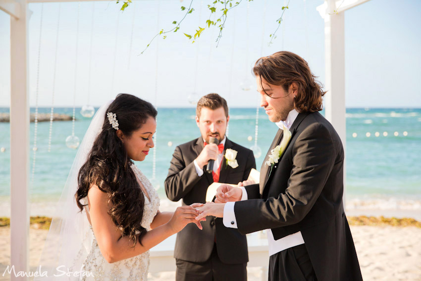 Beach wedding Jamaica ring exchange